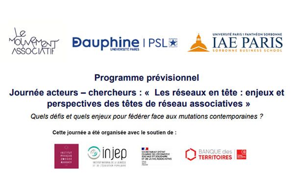 Journée acteurs – chercheurs : «  Les réseaux en tête : enjeux et perspectives des têtes de réseau associatives »