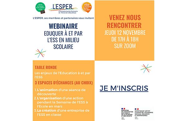 Invitation Webinaire : "Eduquer à et par l'ESS en milieu scolaire"