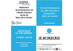 L'ESPER : Invitation à un webiaire de présentation de l'étude d'impact du dispositif "Mon ESS à l'Ecole"